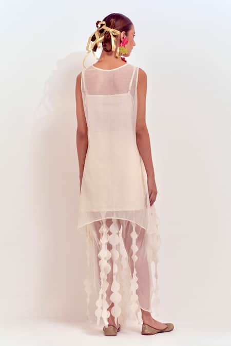 Shop_Shikha Malik_Ivory Chanderi Silk Tassels Cutwork Dhoti Pant _at_Aza_Fashions