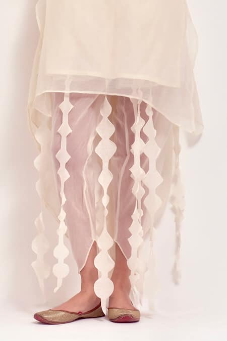Shikha Malik_Ivory Chanderi Silk Tassels Cutwork Dhoti Pant _Online_at_Aza_Fashions