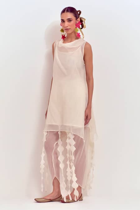 Buy_Shikha Malik_Ivory Chanderi Silk Tassels Cutwork Dhoti Pant _Online_at_Aza_Fashions