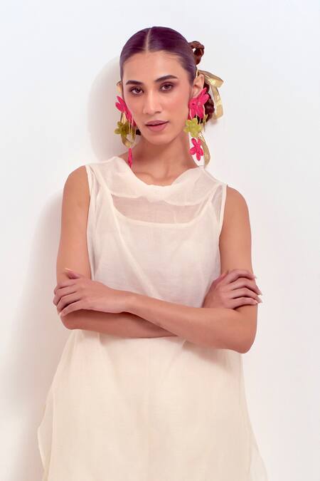 Buy Shikha Malik Ivory Silk, Chanderi Cut Work Cowl Neck Sheer Kurta With Dhoti Pant Online at Aza Fashions Buy_Shikha Malik_Ivory Silk, Chanderi Cut Work Cowl Neck Sheer Kurta With Dhoti Pant _Online_at_Aza_Fashions