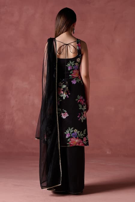 Lashkaraa Black Blossom Print Kurta Palazzo Set 