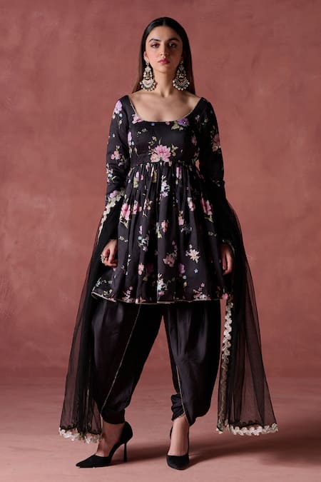 LASHKARAA Gul Print Embellished Kurta Tulip Pant Set 