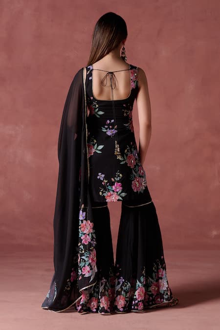 Lashkaraa Midnight Garden Print Kurti Gharara Set 