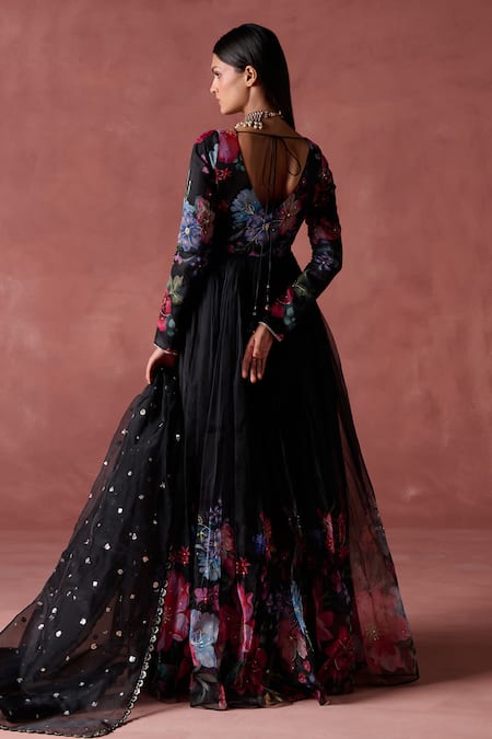 Lashkaraa Black Organza Zari, Sequins Sweetheart Embellished Anarkali Set With Dupatta Online at Aza Fashions Lashkaraa_Black Organza Zari, Sequins Sweetheart Embellished Anarkali Set With Dupatta _Online_at_Aza_Fashions