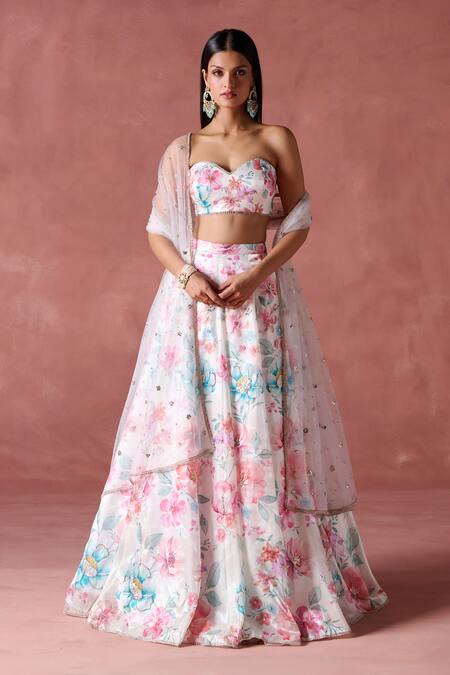 Buy_Lashkaraa_Off White Crepe, Chiffon Sequins, Zari Floral Phoolista Embellished Lehenga Set_Online_at_Aza_Fashions