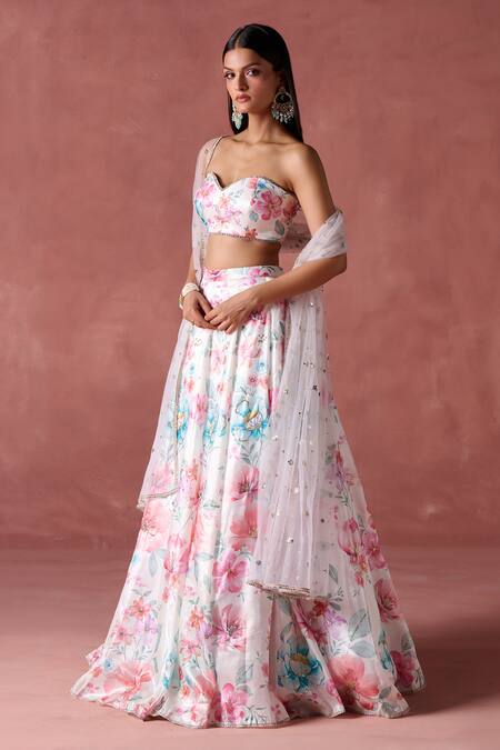 Shop_Lashkaraa_Off White Crepe, Chiffon Sequins, Zari Floral Phoolista Embellished Lehenga Set_Online_at_Aza_Fashions