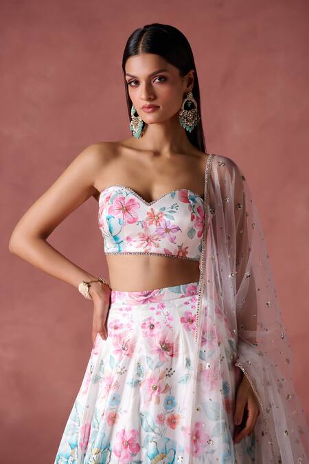 Lashkaraa_Off White Crepe, Chiffon Sequins, Zari Floral Phoolista Embellished Lehenga Set_at_Aza_Fashions