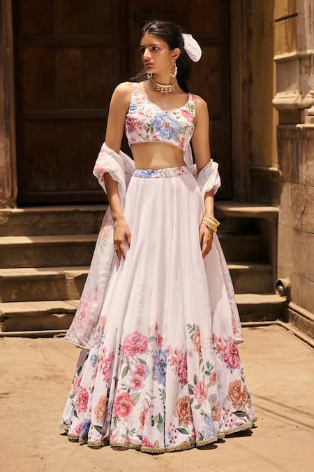 LASHKARAA Bloom Garden Print & Embellished Lehenga Set 