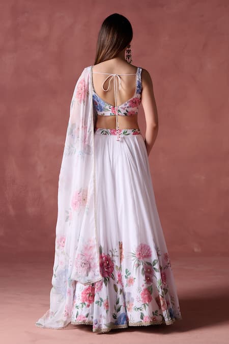 Shop Lashkaraa Off White Georgette Zari, Sequins Asymmetric Bloom Garden Print Lehenga Set at Aza Fashions Shop_Lashkaraa_Off White Georgette Zari, Sequins Asymmetric Bloom Garden Print Lehenga Set_at_Aza_Fashions