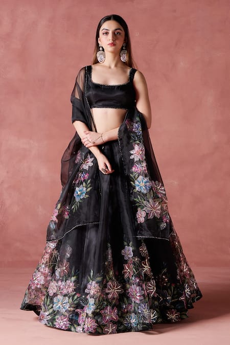 LASHKARAA Petunia Garden Print & Embellished Lehenga Set 