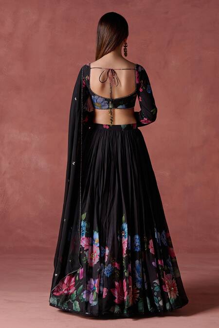 Shop Lashkaraa Black Georgette Zari, Sequins Sweetheart Neck Raat Bahar Printed Lehenga Set at Aza Fashions Shop_Lashkaraa_Black Georgette Zari, Sequins Sweetheart Neck Raat Bahar Printed Lehenga Set_at_Aza_Fashions