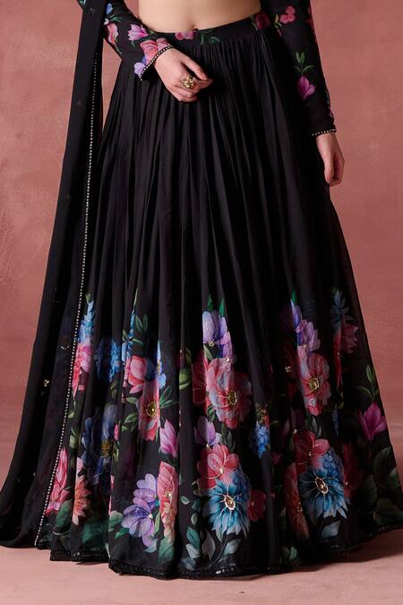 Lashkaraa Black Georgette Zari, Sequins Sweetheart Neck Raat Bahar Printed Lehenga Set Online at Aza Fashions Lashkaraa_Black Georgette Zari, Sequins Sweetheart Neck Raat Bahar Printed Lehenga Set_Online_at_Aza_Fashions