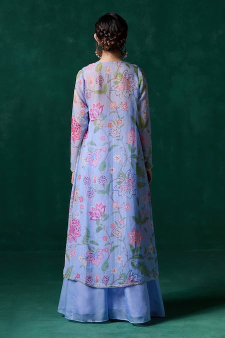 Lashkaraa_Purple Georgette Embroidery, Sequins, Mirrors Floral Zari Bustier And Jacket Set _Online_at_Aza_Fashions