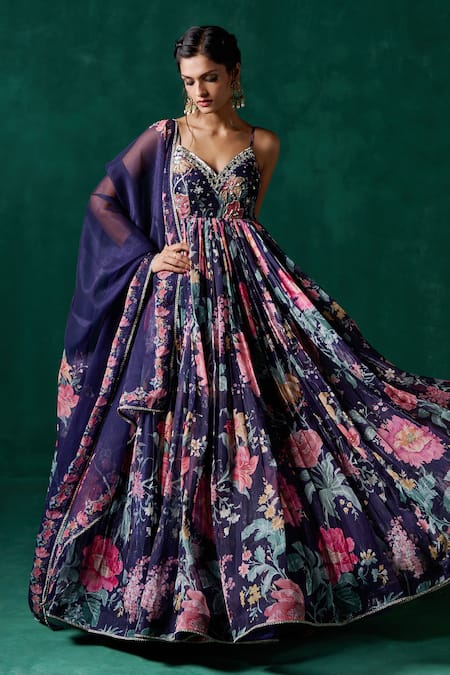 Buy Lashkaraa Blue Chiffon Embroidery, Sequins Sweetheart Neck Floral Zari Anarkali Set Online at Aza Fashions Buy_Lashkaraa_Blue Chiffon Embroidery, Sequins Sweetheart Neck Floral Zari Anarkali Set _Online_at_Aza_Fashions