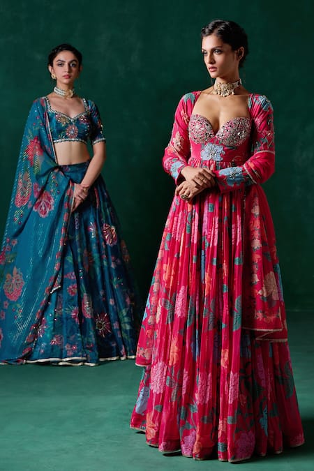 Buy Lashkaraa Pink Chiffon Zari, Sequins, Mirrors, Embroidery, Floral Print Anarkali Set Online at Aza Fashions Buy_Lashkaraa_Pink Chiffon Zari, Sequins, Mirrors, Embroidery, Floral Print Anarkali Set _Online_at_Aza_Fashions