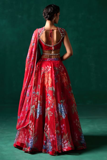 Lashkaraa Red Georgette Sequins, Stones, Embroidery, Lace, Floral Zari Lehenga Set Online at Aza Fashions Lashkaraa_Red Georgette Sequins, Stones, Embroidery, Lace, Floral Zari Lehenga Set _Online_at_Aza_Fashions