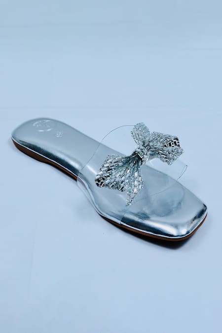 Sana K luxurious Footwear Bow Strap Embellished Flats 