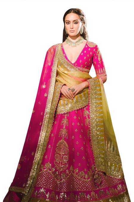 Buy_Masaba_Pink , Organza Embroidery, Cut Work Rose Falooda Bridal Lehenga Set _Online_at_Aza_Fashions