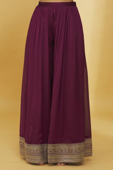 Samyukta Singhania_Wine Silk, Georgette Zari, Sequins, Embroidery Scoop And Anarkali Palazzo Set_at_Aza_Fashions