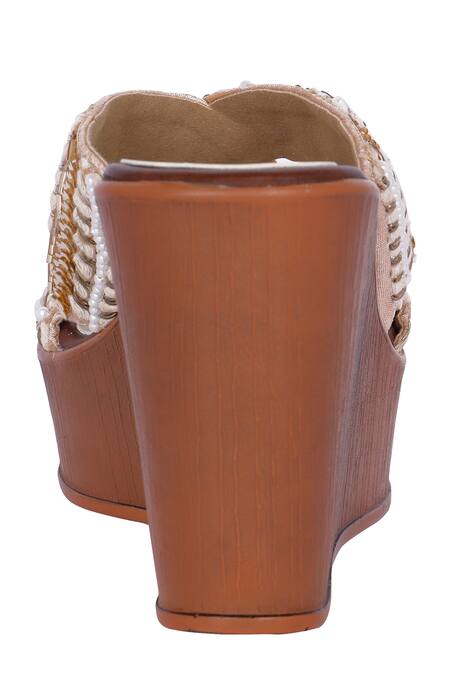 Fuchsia by aashaka mehta_Brown Embroidery, Sequins Vibes Strap Wedges_Online_at_Aza_Fashions