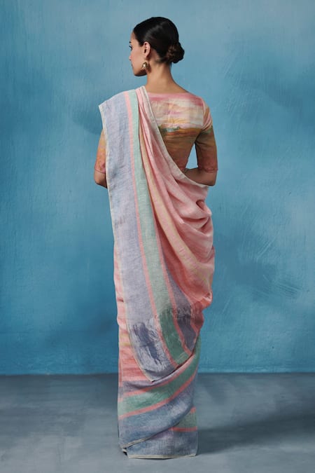 Dressfolk Pink Striped Handloom Saree with Running Blouse