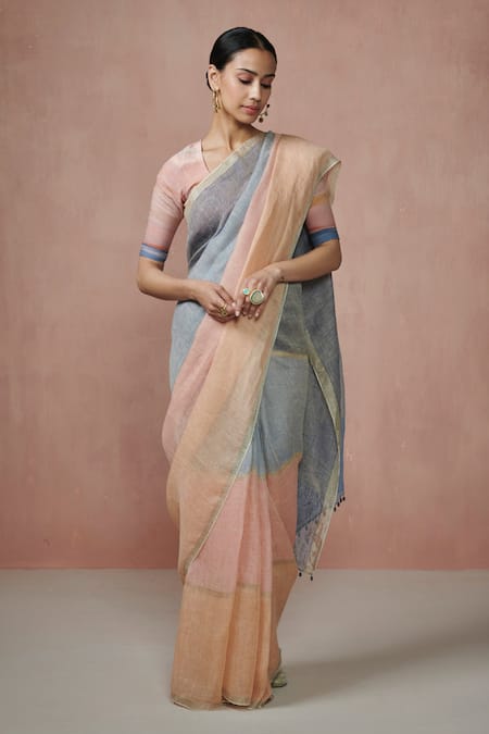 Dressfolk Suhana Colorblocked Saree With Unstitched Blouse Piece 