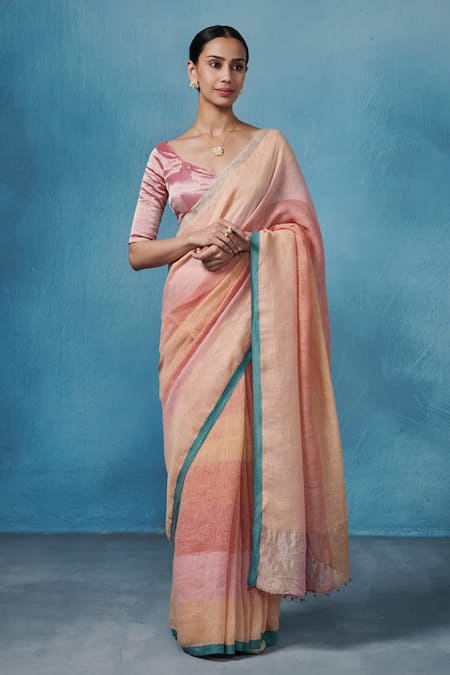 Dressfolk Waadi Colorblocked Saree With Unstitched Blouse Piece 