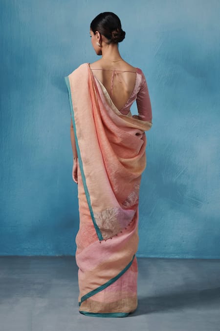 Dressfolk Colorblocked Linen Saree with Running Blouse