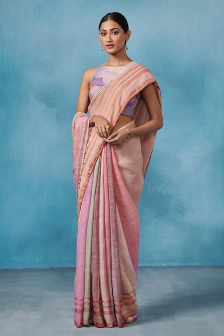 Dressfolk Sundazed Striped Mania Saree With Unstitched Blouse Piece 