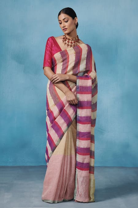 Dressfolk Lovestruck Striped Gaze Saree With Unstitched Blouse Piece 