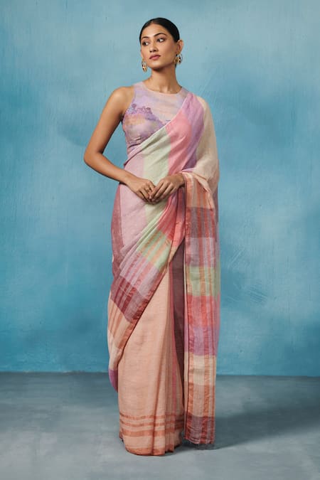 Dressfolk Mirage Broad Striped Saree With Unstitched Blouse Piece 