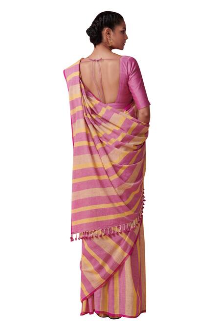 Buy_Dressfolk_Multi Color Cotton Striped Saree With Running Blouse_Online_at_Aza_Fashions