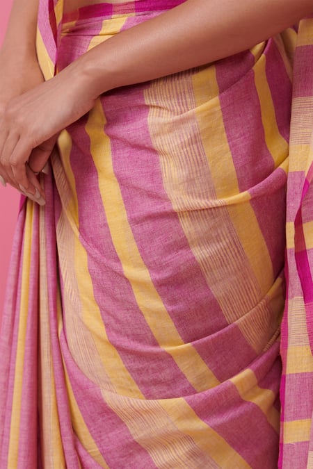 Dressfolk_Multi Color Cotton Striped Saree With Running Blouse_at_Aza_Fashions