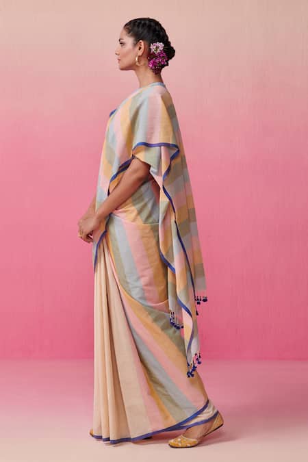 Dressfolk Multi Color Cotton Striped Saree With Running Blouse Online at Aza Fashions Dressfolk_Multi Color Cotton Striped Saree With Running Blouse _Online_at_Aza_Fashions