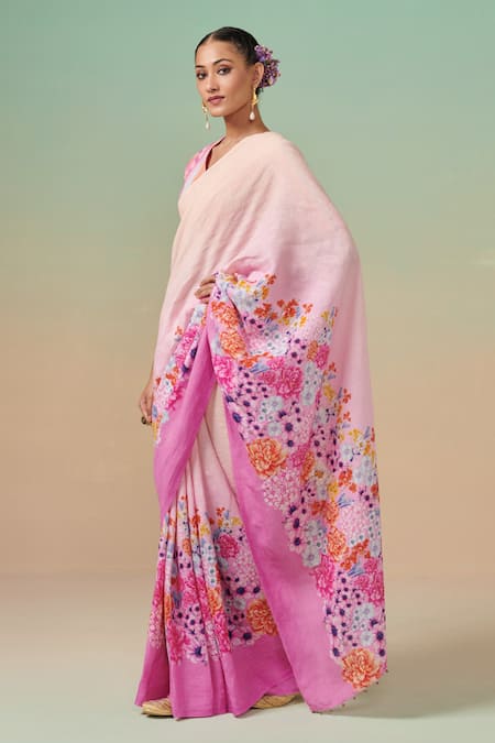 Dressfolk Multi Color Linen Wildflower Bloom Print Saree With Running Blouse Online at Aza Fashions Dressfolk_Multi Color Linen Wildflower Bloom Print Saree With Running Blouse _Online_at_Aza_Fashions