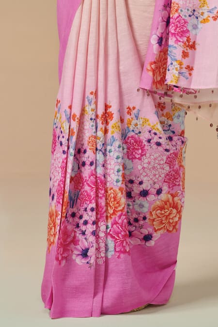 Buy Dressfolk Multi Color Linen Wildflower Bloom Print Saree With Running Blouse Online at Aza Fashions Buy_Dressfolk_Multi Color Linen Wildflower Bloom Print Saree With Running Blouse _Online_at_Aza_Fashions