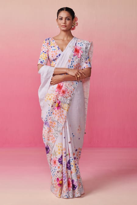 Dressfolk Mystic Blossom Print Saree With Unstitched Blouse Piece 