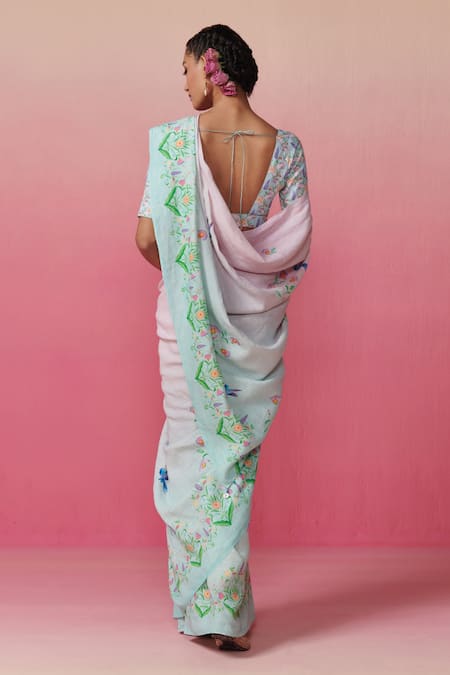 Dressfolk Floral Garden Print Saree with Running Blouse 