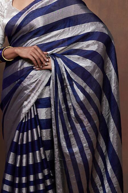 Dressfolk Blue Tissue Zari Stripe Pattern Saree With Running Blouse Online at Aza Fashions Dressfolk_Blue Tissue Zari Stripe Pattern Saree With Running Blouse _Online_at_Aza_Fashions