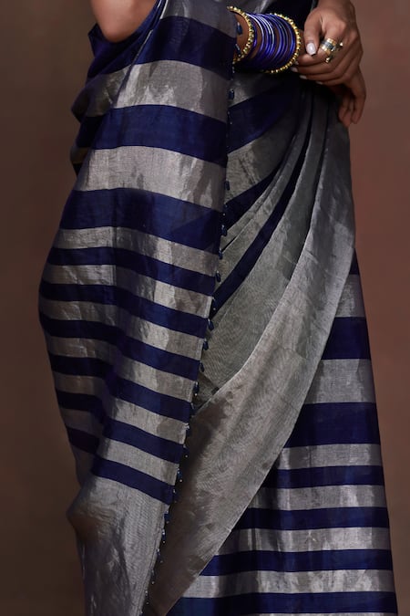 Dressfolk Blue Tissue Zari Stripe Pattern Saree With Running Blouse at Aza Fashions Dressfolk_Blue Tissue Zari Stripe Pattern Saree With Running Blouse _at_Aza_Fashions