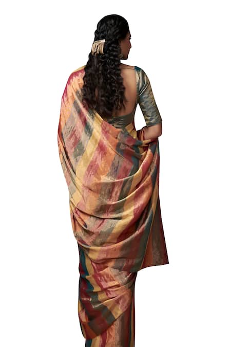 Shop_Dressfolk_Multi Color Tissue Zari Stripe Saree With Running Blouse _Online_at_Aza_Fashions