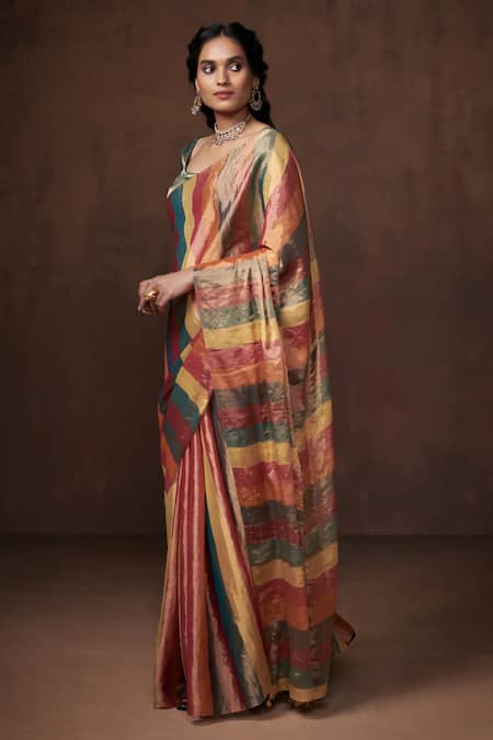 Dressfolk_Multi Color Tissue Zari Stripe Saree With Running Blouse _at_Aza_Fashions