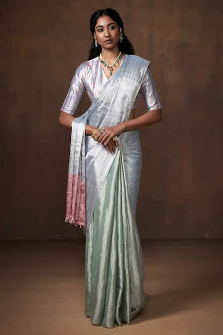 Dressfolk Handwoven Two Tone Saree With Unstitched Blouse Piece 