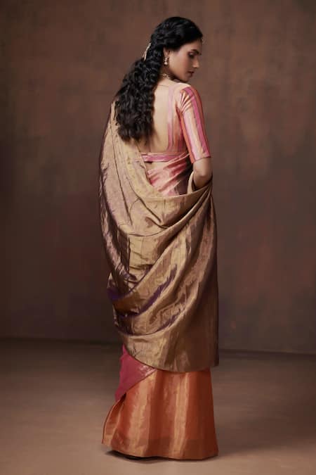 Dressfolk Color Block Handwoven Saree with Running Blouse 