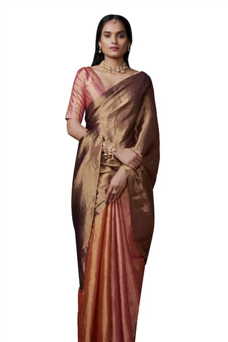 Buy_Dressfolk_Multi Color Tissue Block Handwoven Saree With Running Blouse _Online_at_Aza_Fashions