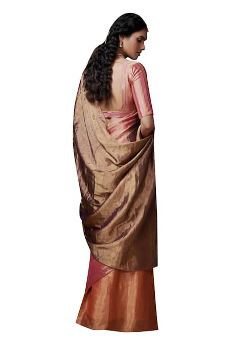 Dressfolk_Multi Color Tissue Block Handwoven Saree With Running Blouse _at_Aza_Fashions