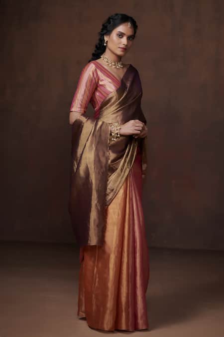 Buy_Dressfolk_Multi Color Tissue Block Handwoven Saree With Running Blouse 