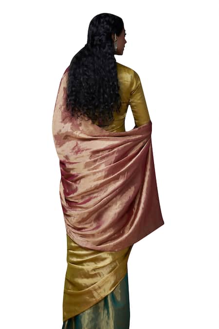 Dressfolk_Multi Color Tissue Handwoven Block Saree With Running Blouse _at_Aza_Fashions