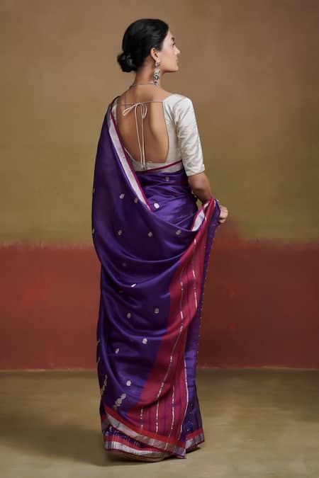 Shop_Dressfolk_Purple Silk Floral Butti Saree With Running Blouse _at_Aza_Fashions