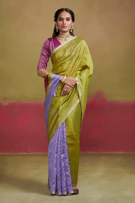 Dressfolk Handwoven Two Tone Saree & Unstitched Blouse Piece Set 